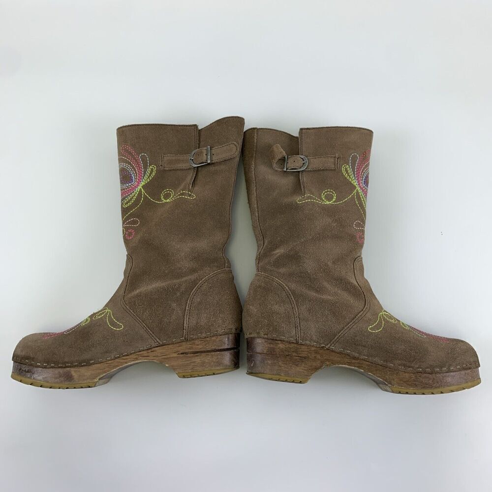 BOGO Hanna Andersson Brown Suede Boot Zip Embroidered Wooden Youth 38 5.5 W 7.5 - Picture 10 of 16